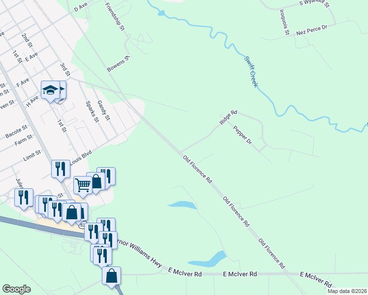 map of restaurants, bars, coffee shops, grocery stores, and more near 103 Ridge Road in Darlington