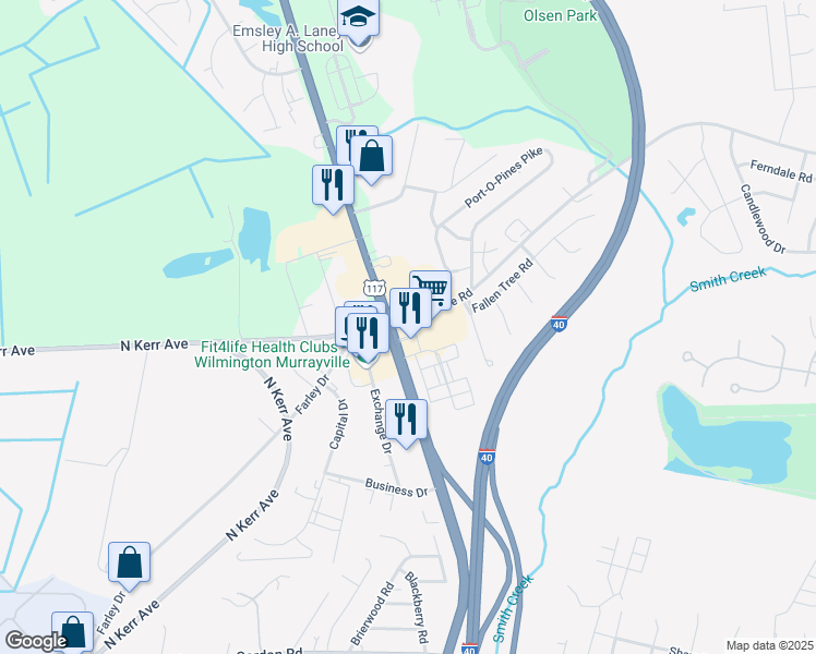 map of restaurants, bars, coffee shops, grocery stores, and more near 2314 North College Road in Wilmington