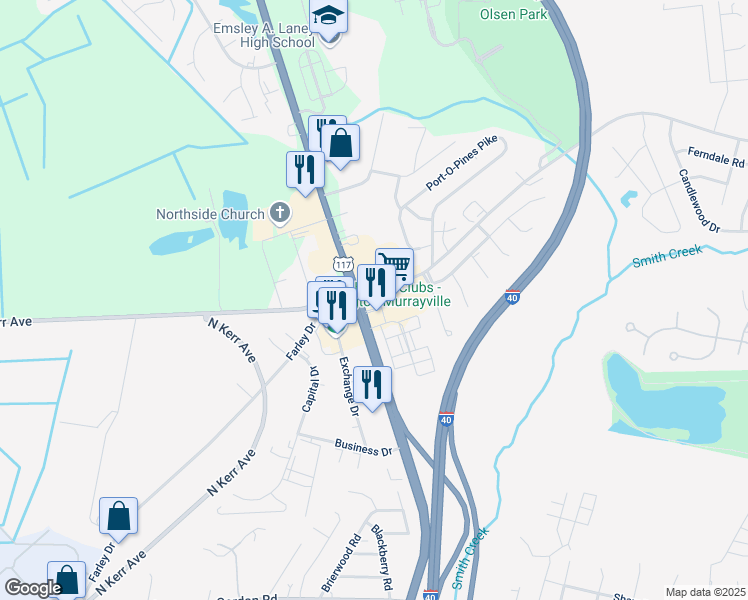 map of restaurants, bars, coffee shops, grocery stores, and more near 2332-2398 North College Road in Wilmington
