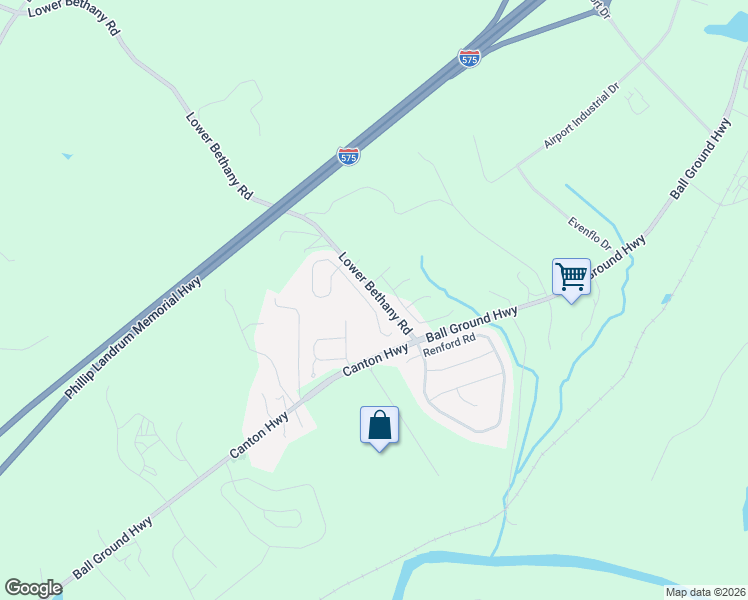 map of restaurants, bars, coffee shops, grocery stores, and more near 239 Bethany Manor Court in Ball Ground