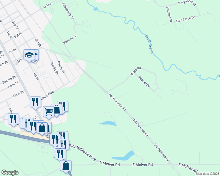 map of restaurants, bars, coffee shops, grocery stores, and more near 103 Ridge Road in Darlington