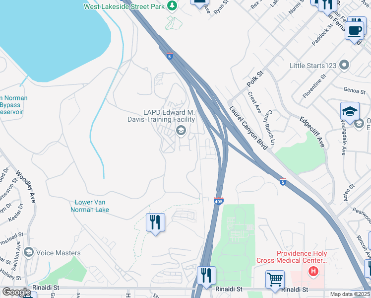 map of restaurants, bars, coffee shops, grocery stores, and more near 11997 Blucher Avenue in Los Angeles