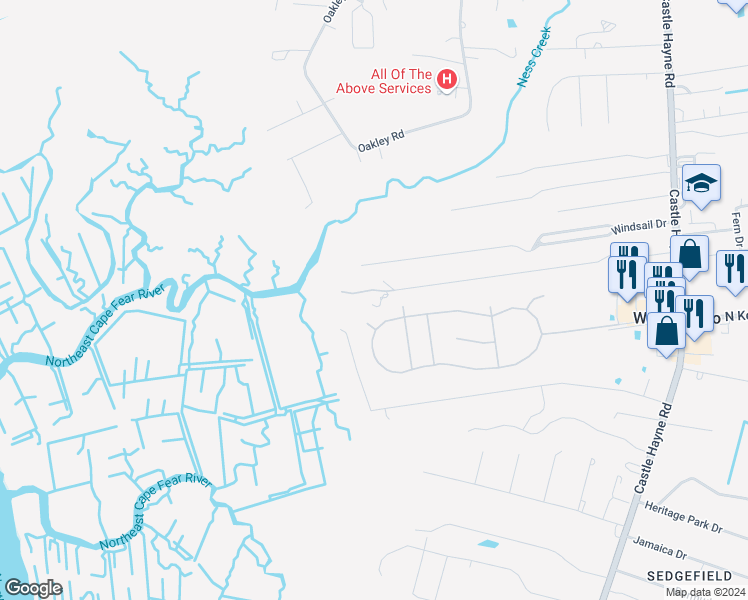 map of restaurants, bars, coffee shops, grocery stores, and more near 849 Horne Place Drive in Wilmington