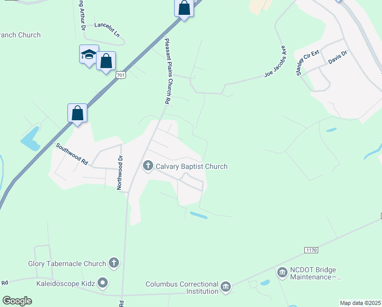 map of restaurants, bars, coffee shops, grocery stores, and more near 335 Asphalt Way in Whiteville