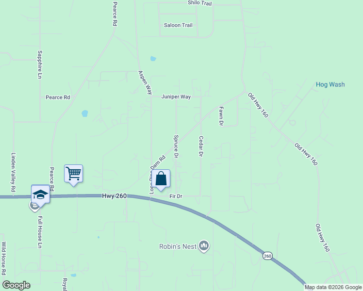 map of restaurants, bars, coffee shops, grocery stores, and more near 1045 Spruce Drive in Show Low