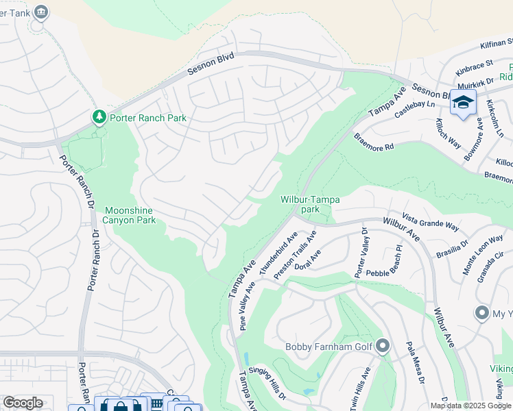 map of restaurants, bars, coffee shops, grocery stores, and more near 19600 Pine Valley Way in Los Angeles