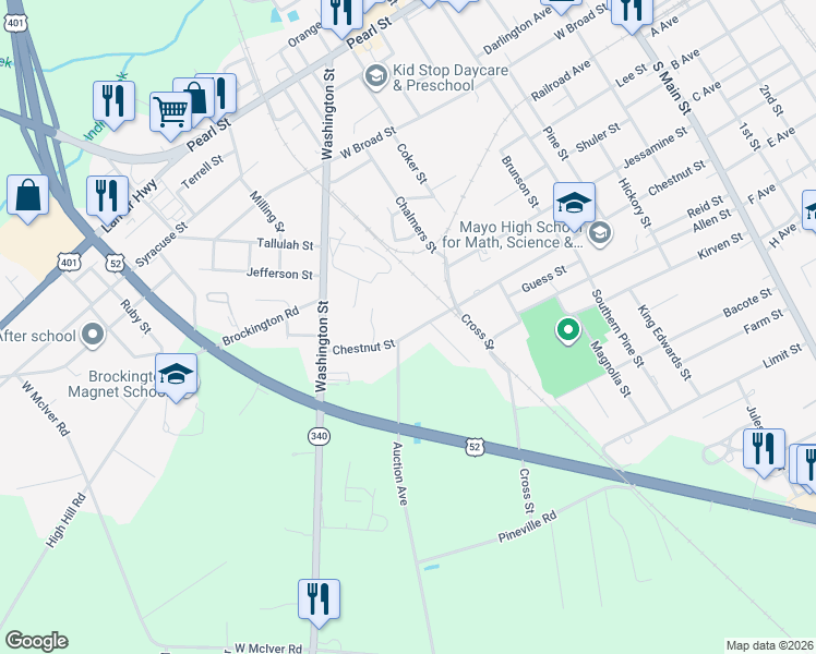 map of restaurants, bars, coffee shops, grocery stores, and more near 800 Chestnut Street in Darlington