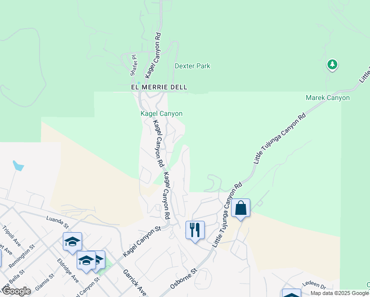 map of restaurants, bars, coffee shops, grocery stores, and more near 12133 East Trail in Los Angeles County