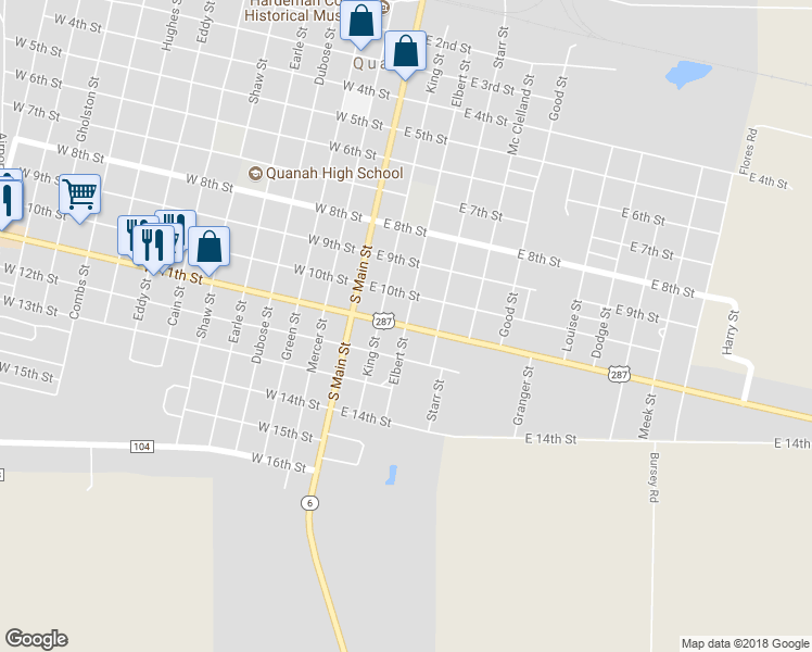 map of restaurants, bars, coffee shops, grocery stores, and more near 1099 Elbert Street in Quanah