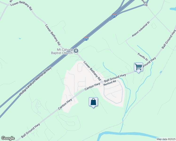 map of restaurants, bars, coffee shops, grocery stores, and more near 203 Bethany Manor Court in Ball Ground