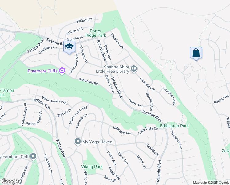 map of restaurants, bars, coffee shops, grocery stores, and more near 11935 Darby Avenue in Los Angeles
