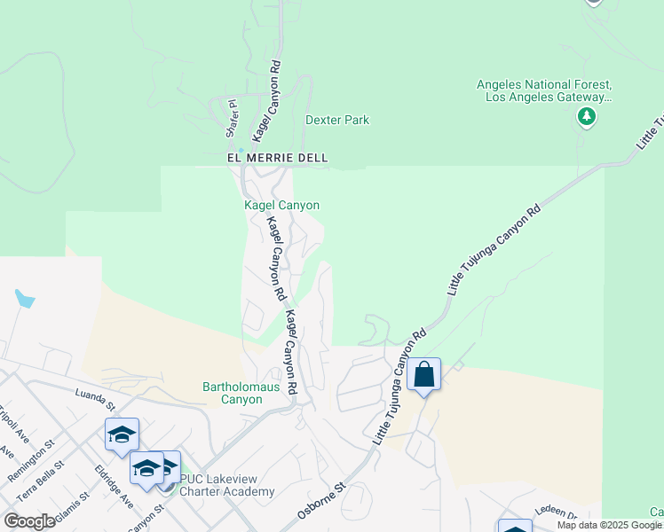 map of restaurants, bars, coffee shops, grocery stores, and more near 12133 East Trail in Los Angeles County
