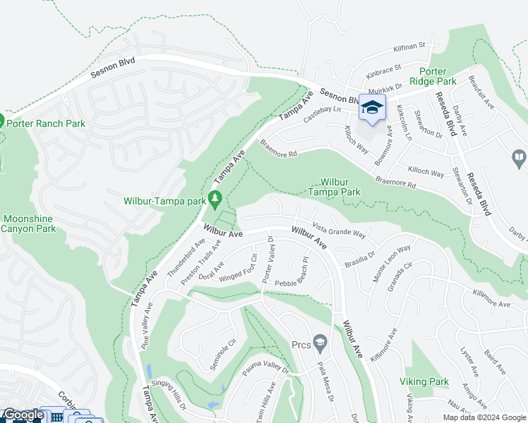 map of restaurants, bars, coffee shops, grocery stores, and more near 19327 Vista Grande Way in Los Angeles