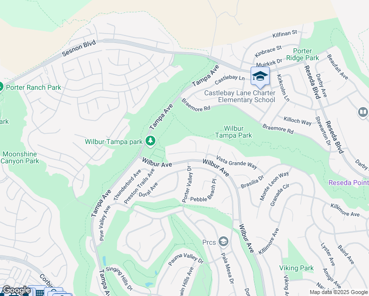 map of restaurants, bars, coffee shops, grocery stores, and more near 19327 Vista Grande Way in Los Angeles