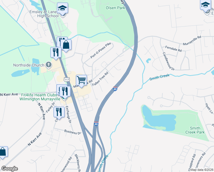map of restaurants, bars, coffee shops, grocery stores, and more near 3613 Stumpy Court in Wilmington