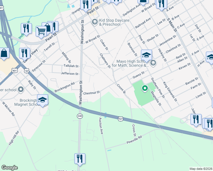 map of restaurants, bars, coffee shops, grocery stores, and more near 800 Chestnut Street in Darlington