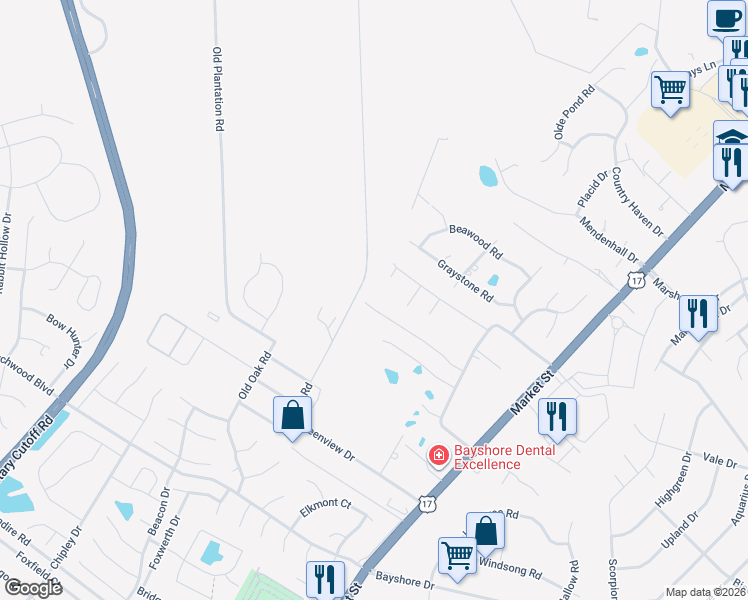 map of restaurants, bars, coffee shops, grocery stores, and more near 400 Alexander Place in Wilmington