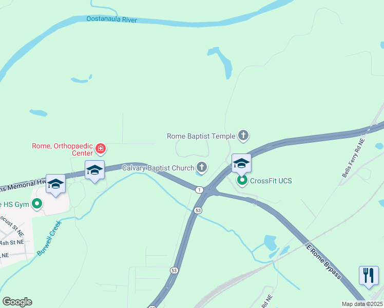 map of restaurants, bars, coffee shops, grocery stores, and more near 312 Ashland Park Boulevard Northeast in Rome