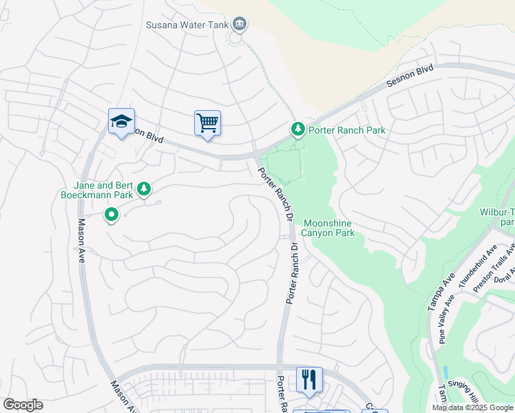 map of restaurants, bars, coffee shops, grocery stores, and more near 11848 Hillsborough Lane in Los Angeles