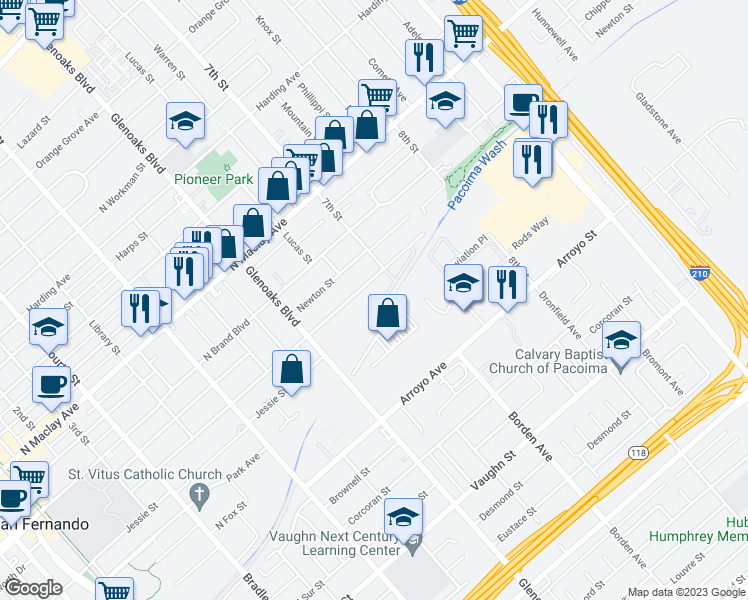 map of restaurants, bars, coffee shops, grocery stores, and more near 948 Griswold Avenue in San Fernando