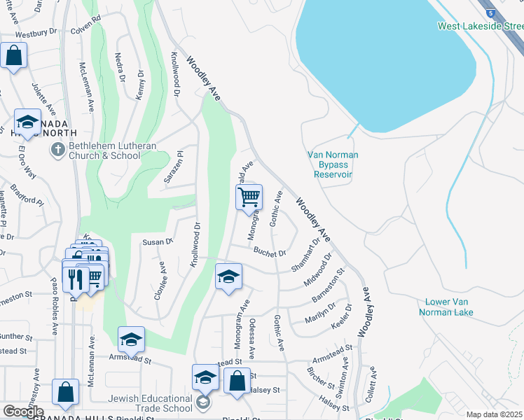 map of restaurants, bars, coffee shops, grocery stores, and more near 12107 Monogram Avenue in Los Angeles
