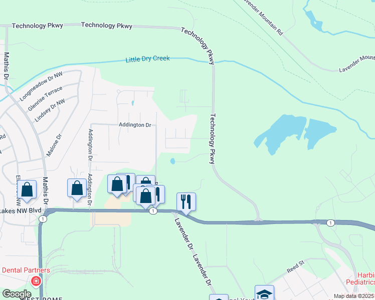 map of restaurants, bars, coffee shops, grocery stores, and more near 25 Heritage Way Drive in Rome