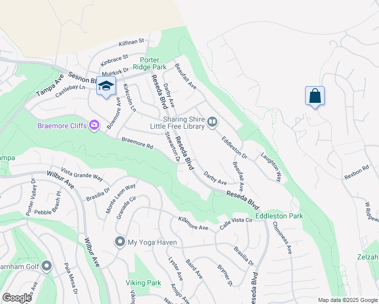 map of restaurants, bars, coffee shops, grocery stores, and more near 11935 Darby Avenue in Los Angeles