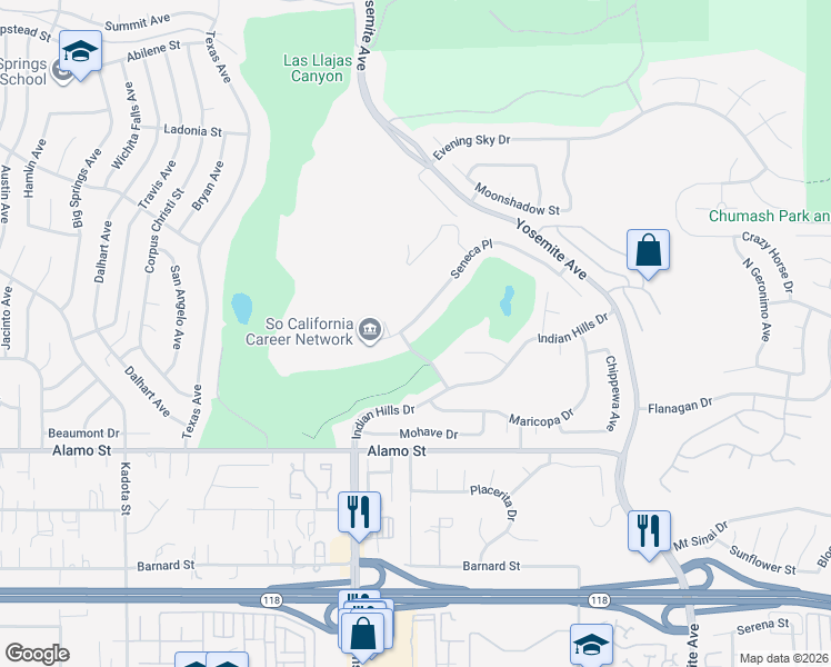 map of restaurants, bars, coffee shops, grocery stores, and more near 5310 Seneca Place in Simi Valley