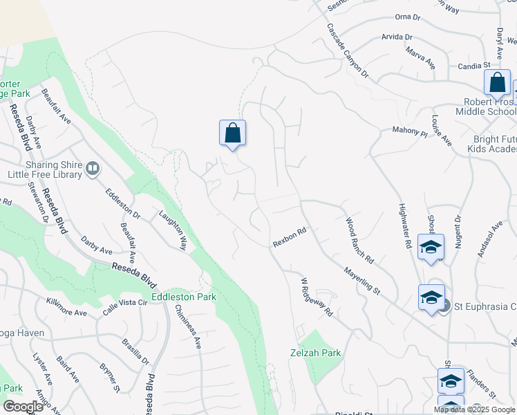 map of restaurants, bars, coffee shops, grocery stores, and more near 18141 North Knoll Hill in Los Angeles