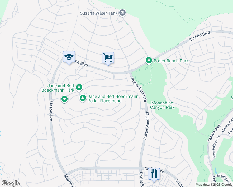 map of restaurants, bars, coffee shops, grocery stores, and more near 20246 Wynfreed Lane in Los Angeles