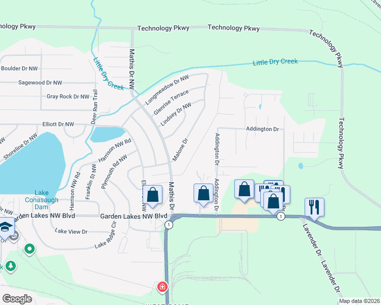 map of restaurants, bars, coffee shops, grocery stores, and more near 15 Crosscreek Drive in Rome