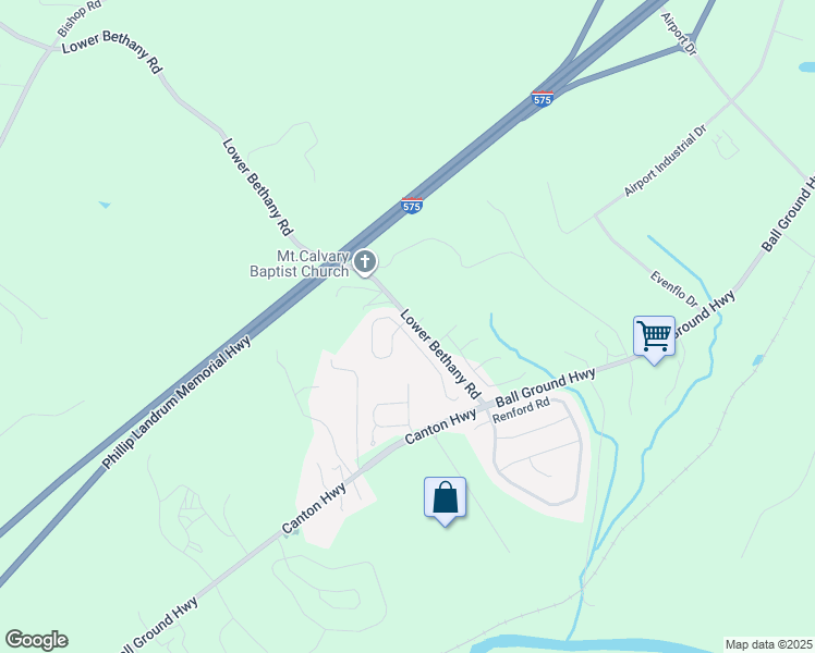 map of restaurants, bars, coffee shops, grocery stores, and more near 203 Bethany Manor Court in Ball Ground