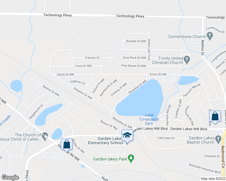 map of restaurants, bars, coffee shops, grocery stores, and more near 15 Conway Place Northwest in Rome