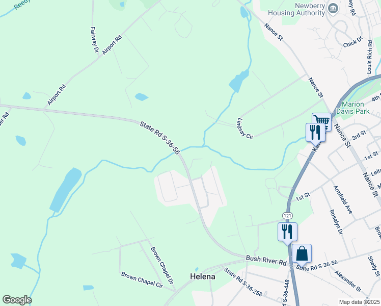 map of restaurants, bars, coffee shops, grocery stores, and more near 97 Pine Valley Road in Newberry