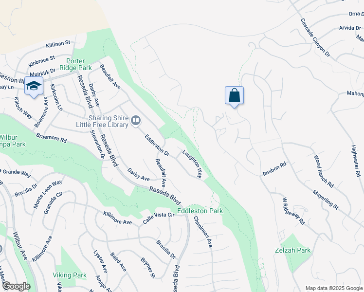 map of restaurants, bars, coffee shops, grocery stores, and more near 11900 Laughton Way in Los Angeles
