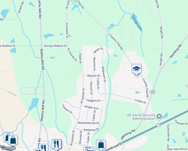 map of restaurants, bars, coffee shops, grocery stores, and more near 100 Ramsey Drive in Albertville