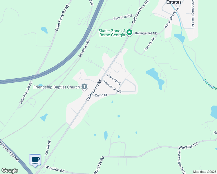 map of restaurants, bars, coffee shops, grocery stores, and more near 71 Thomas Road Northeast in Rome