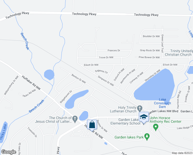 map of restaurants, bars, coffee shops, grocery stores, and more near 119 Simpson Drive Northwest in Rome