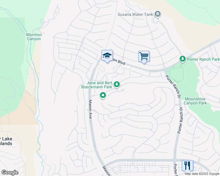 map of restaurants, bars, coffee shops, grocery stores, and more near 20520 Esmerelda Lane in Los Angeles