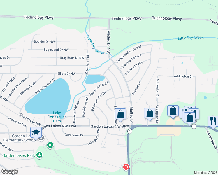map of restaurants, bars, coffee shops, grocery stores, and more near 122 Plymouth Road Northwest in Rome