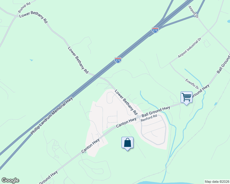 map of restaurants, bars, coffee shops, grocery stores, and more near 159 Bethany Manor Drive in Ball Ground