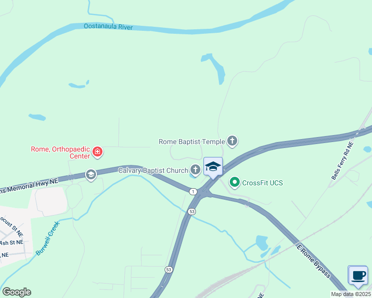 map of restaurants, bars, coffee shops, grocery stores, and more near 312 Ashland Park Boulevard Northeast in Rome