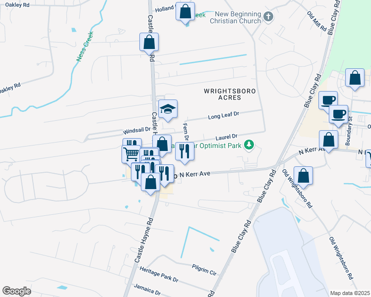 map of restaurants, bars, coffee shops, grocery stores, and more near 16 Laurel Drive in Wilmington