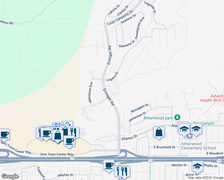 map of restaurants, bars, coffee shops, grocery stores, and more near 3032 Ciron Avenue in Simi Valley