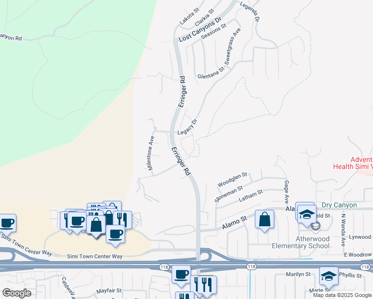 map of restaurants, bars, coffee shops, grocery stores, and more near 3032 Ciron Avenue in Simi Valley