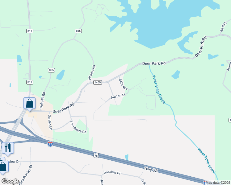 map of restaurants, bars, coffee shops, grocery stores, and more near 137-167 Auston Street in Tupelo