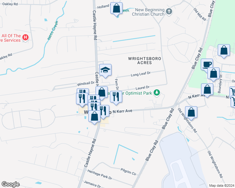 map of restaurants, bars, coffee shops, grocery stores, and more near 16 Laurel Drive in Wilmington