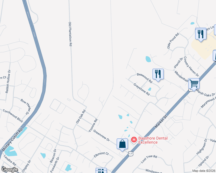 map of restaurants, bars, coffee shops, grocery stores, and more near 400 Alexander Place in Wilmington