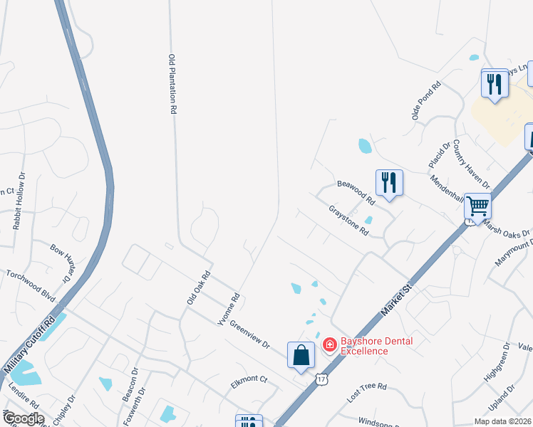 map of restaurants, bars, coffee shops, grocery stores, and more near 400 Alexander Place in Wilmington
