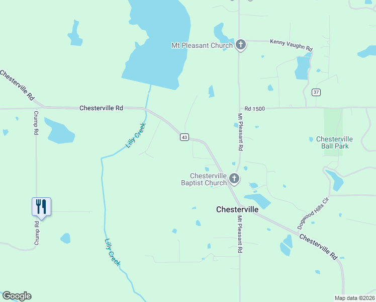map of restaurants, bars, coffee shops, grocery stores, and more near 2288 Chesterville Road in Tupelo